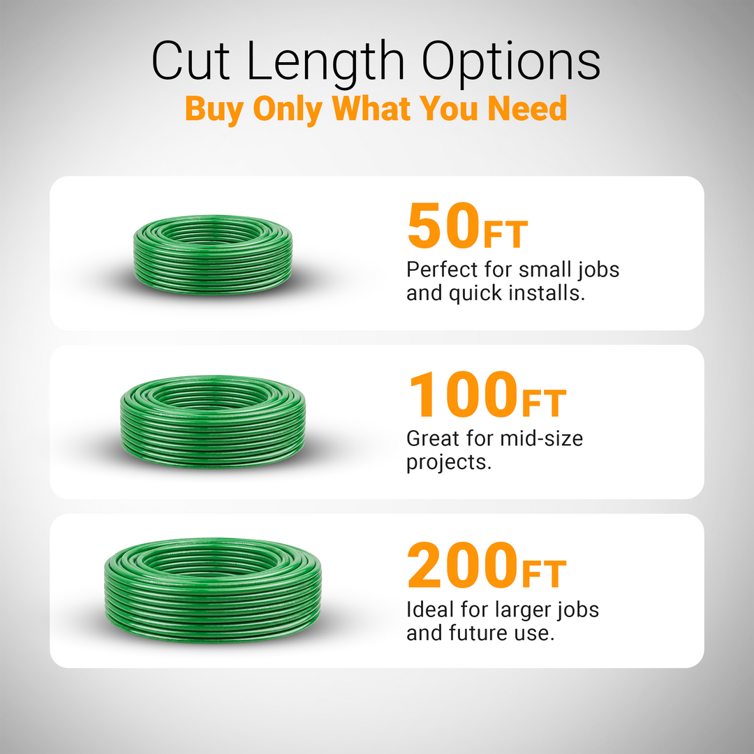 6 AWG Green Ground Wire RW90 Copper Cable – 7 Strand 600V | CSA Building Wire for EV Charger, Solar, Panel Grounding | 50FT 100FT 200FT Canada