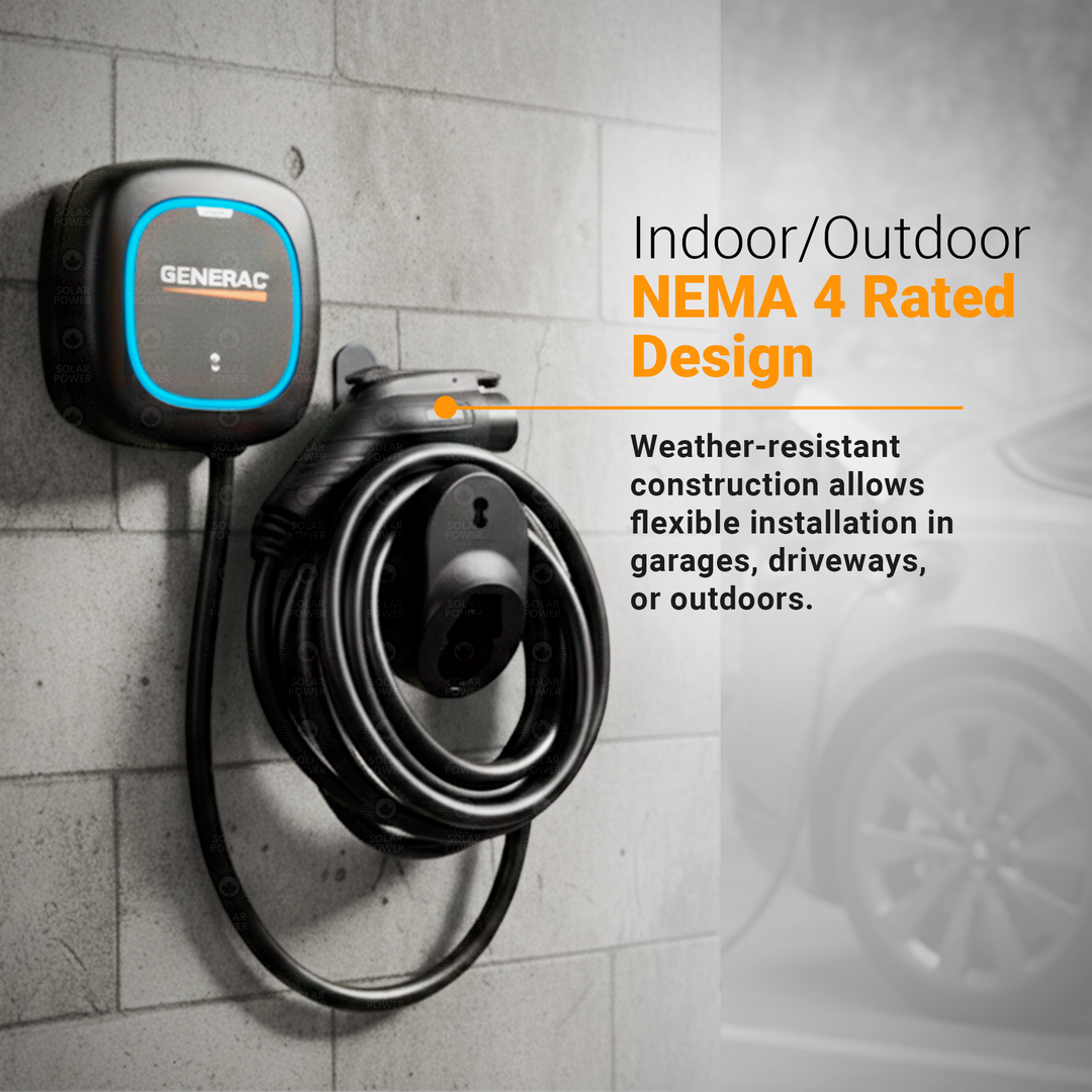 Generac Level 2 Plus EV Charger 48A | 11.5kW Smart Home EV Charging Station | 240V Hardwired | Wi-Fi App Control | Power Boost & Load Management | SAE J1772 | Indoor/Outdoor NEMA 4 | Matte Black