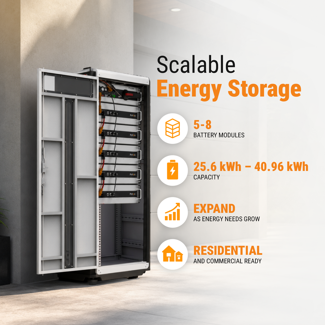 Pytes HV48100 High Voltage Battery Storage System with 25kw and expandable up 40Kw Kit | LiFePO4 Solar ESS Battery Bundle with BCU and Floor Mount Cabinet | UL9540 Certified
