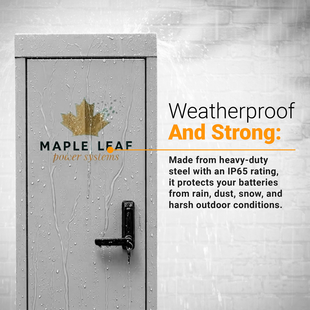 Maple Leaf Mountie - Safe Outdoor Battery Cabinet | Insulated Waterproof Steel Enclosure for Server Rack & Solar Power System Batteries | IP65 Rated Battery Power Outdoor Cabinet