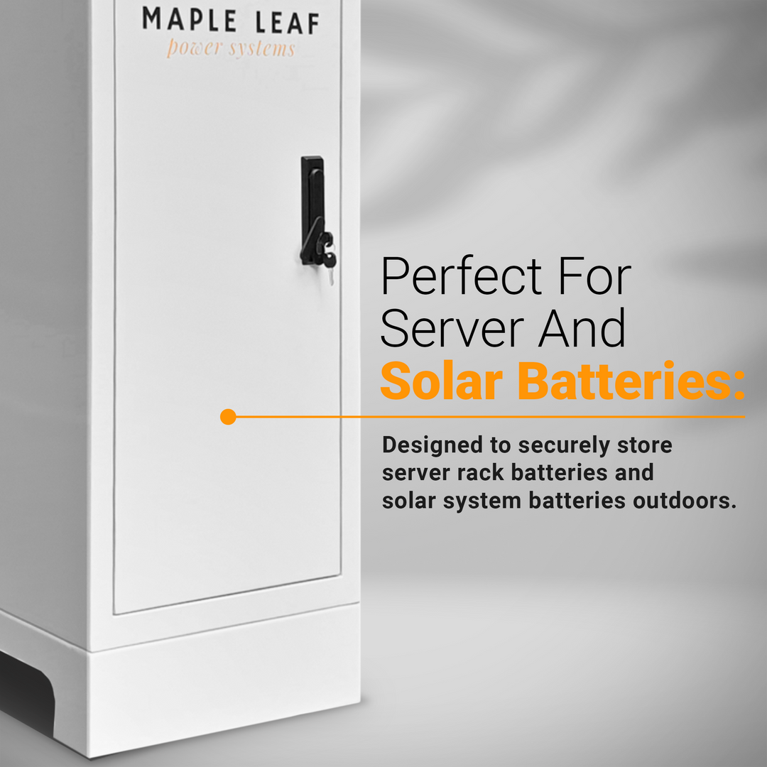 Maple Leaf Mountie - Safe Outdoor Battery Cabinet | Insulated Waterproof Steel Enclosure for Server Rack & Solar Power System Batteries | IP65 Rated Battery Power Outdoor Cabinet