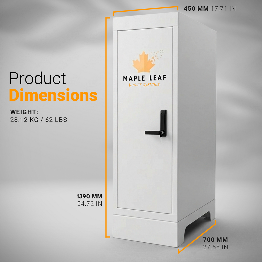 Maple Leaf Mountie - Safe Outdoor Battery Cabinet | Insulated Waterproof Steel Enclosure for Server Rack & Solar Power System Batteries | IP65 Rated Battery Power Outdoor Cabinet
