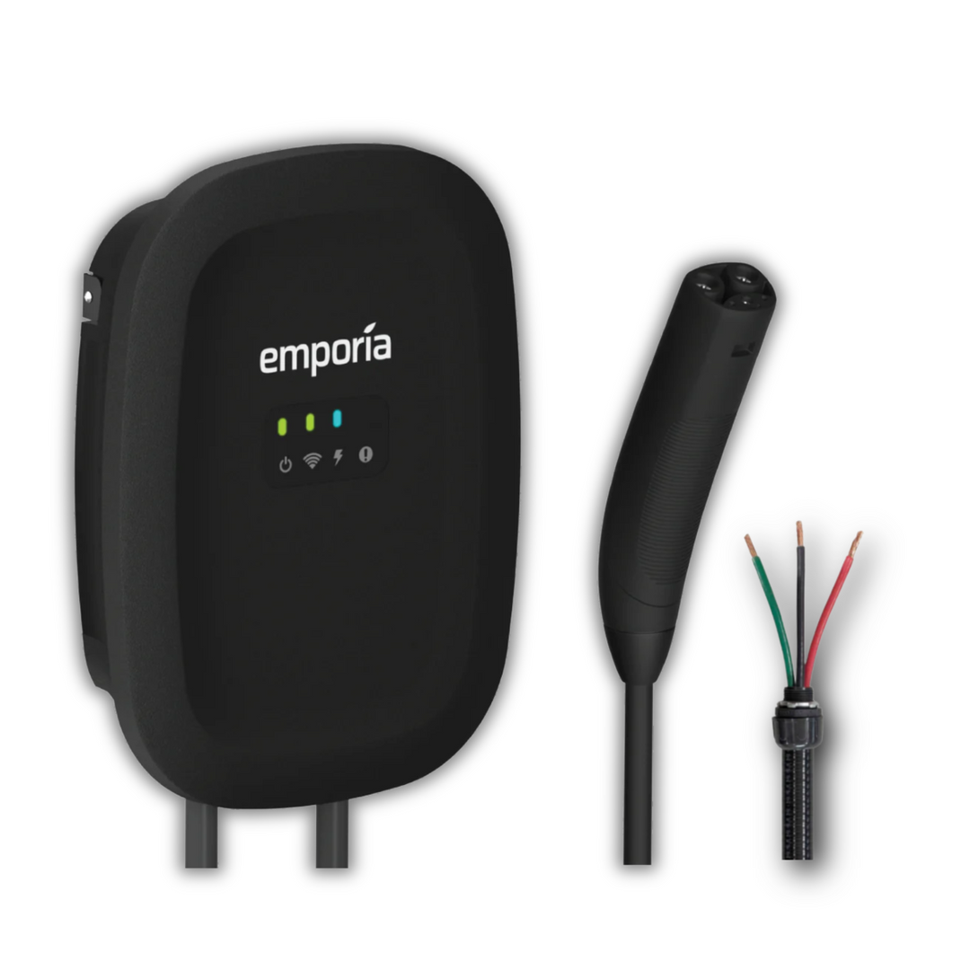 Emporia Level 2 EV Charger | Dual CCS & NACS Connectors | Hardwired or NEMA 14-50 | Black or White | Smart Load Management for Home EV Charging