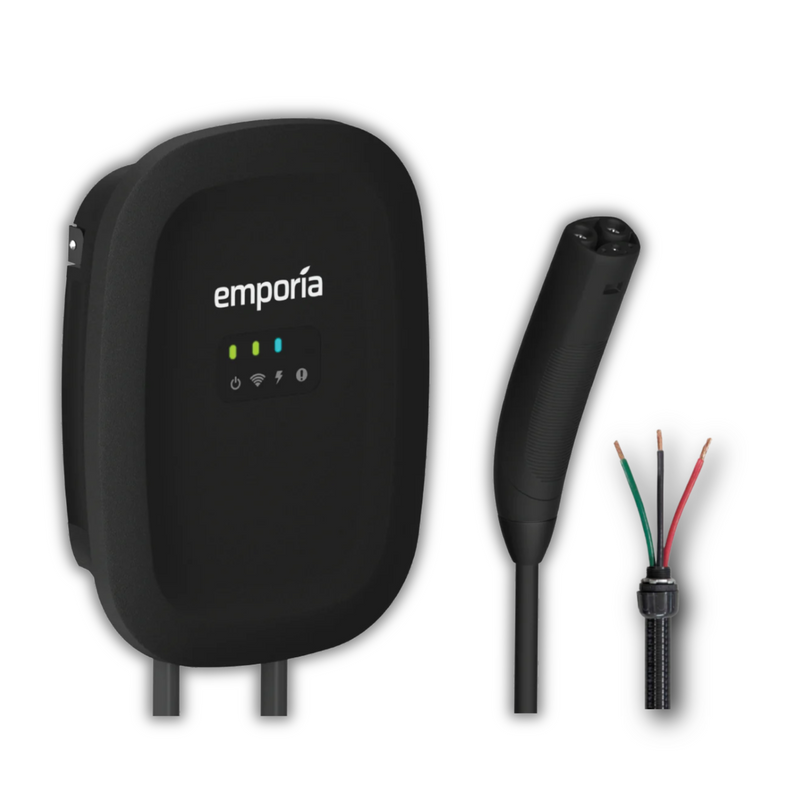 Emporia Level 2 EV Charger | Dual CCS & NACS Connectors | Hardwired or NEMA 14-50 | Black or White | Smart Load Management for Home EV Charging