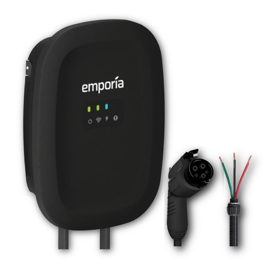 Emporia Level 2 EV Charger | Dual CCS & NACS Connectors | Hardwired or NEMA 14-50 | Black or White | Smart Load Management for Home EV Charging