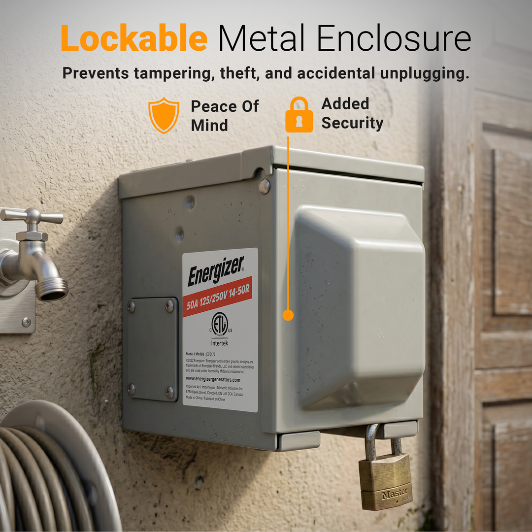 50 Amp EV/RV Power Outlet Box – Heavy Duty Outdoor NEMA 14-50R Receptacle for EV Chargers, Tesla, RVs, Campers & Home Charging | Weatherproof Lockable ETL Listed Power Outlet Canada