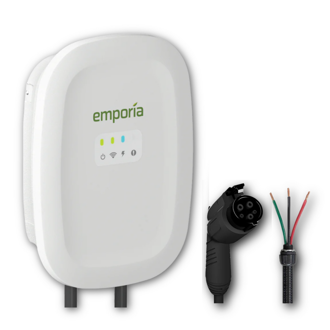 Emporia Level 2 EV Charger | Dual CCS & NACS Connectors | Hardwired or NEMA 14-50 | Black or White | Smart Load Management for Home EV Charging