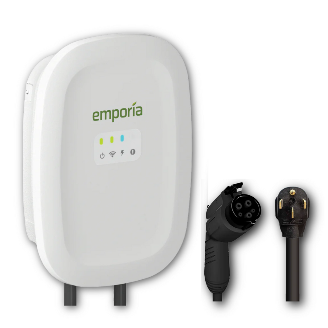 Emporia Level 2 EV Charger | Dual CCS & NACS Connectors | Hardwired or NEMA 14-50 | Black or White | Smart Load Management for Home EV Charging