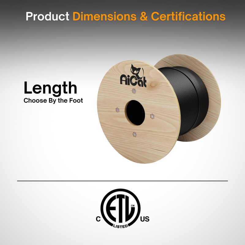 Cat5e Outdoor Ethernet Cable – Direct Burial Solid Copper 24AWG, CMX UV & Waterproof UTP LAN Cable for PoE, Security Cameras, Internet, Gaming – UL Listed Network Cable | By the Foot