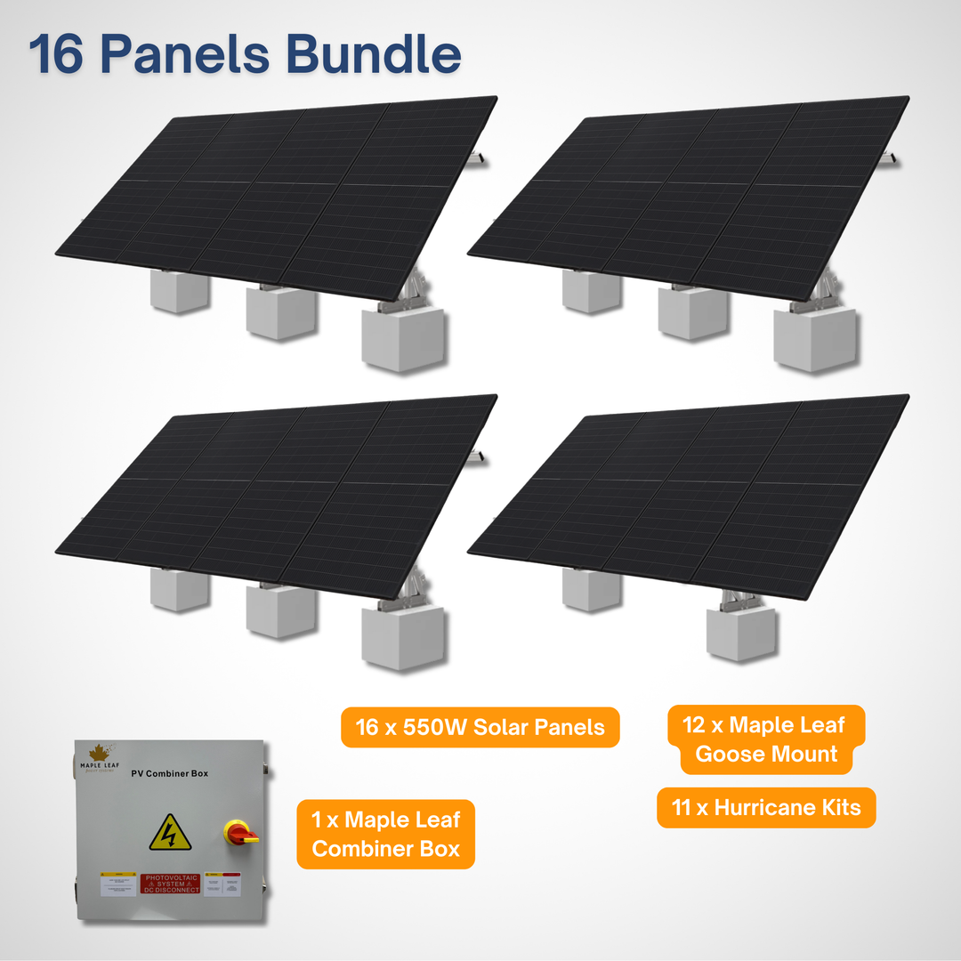 Maple Leaf Goose Ground Mount & 550W Solar Panel Bundles  | Flexible 4, 8, 16, 32 Panel Options