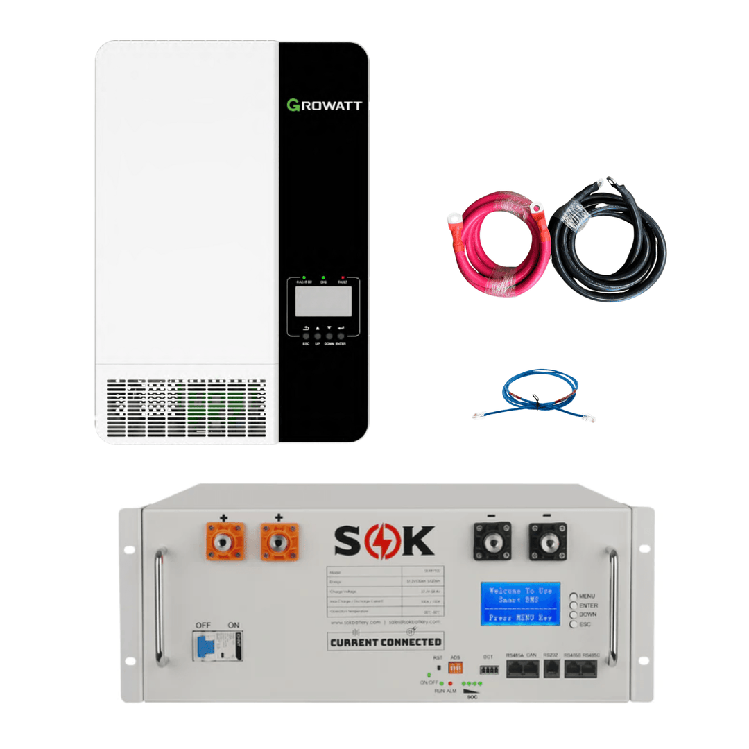 Growatt 3500W All In One Inverter And 5000W SOK Battery Server Rack Battery Package Kits