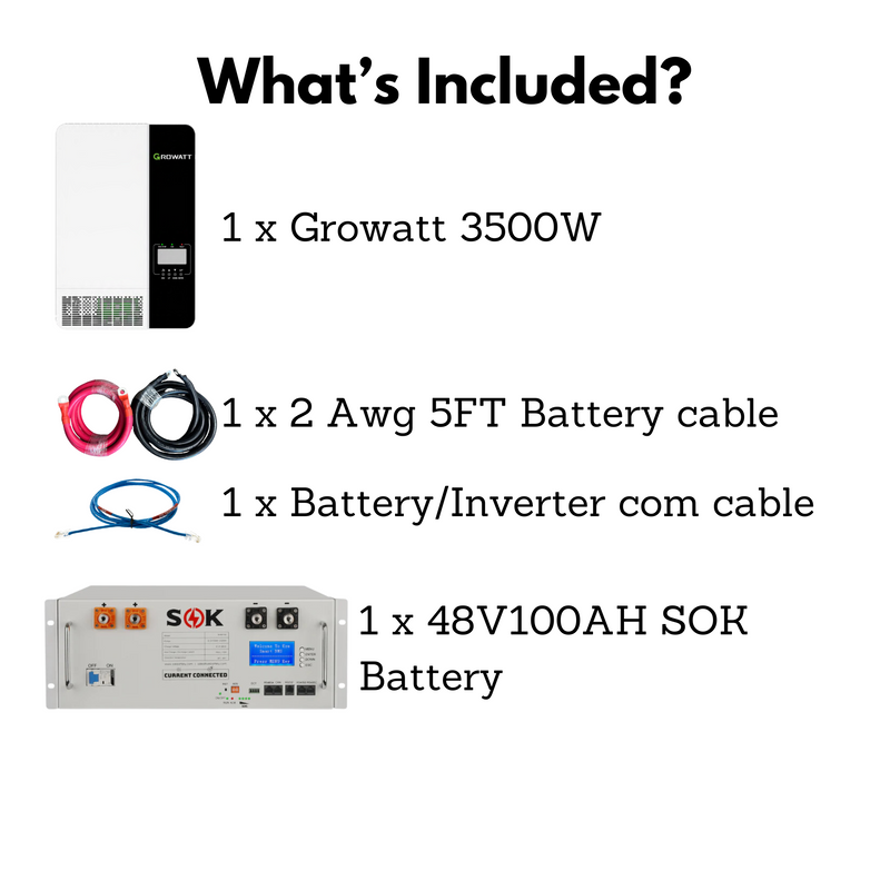 Growatt 3500W All In One Inverter And 5000W SOK Battery Server Rack Battery Package Kits
