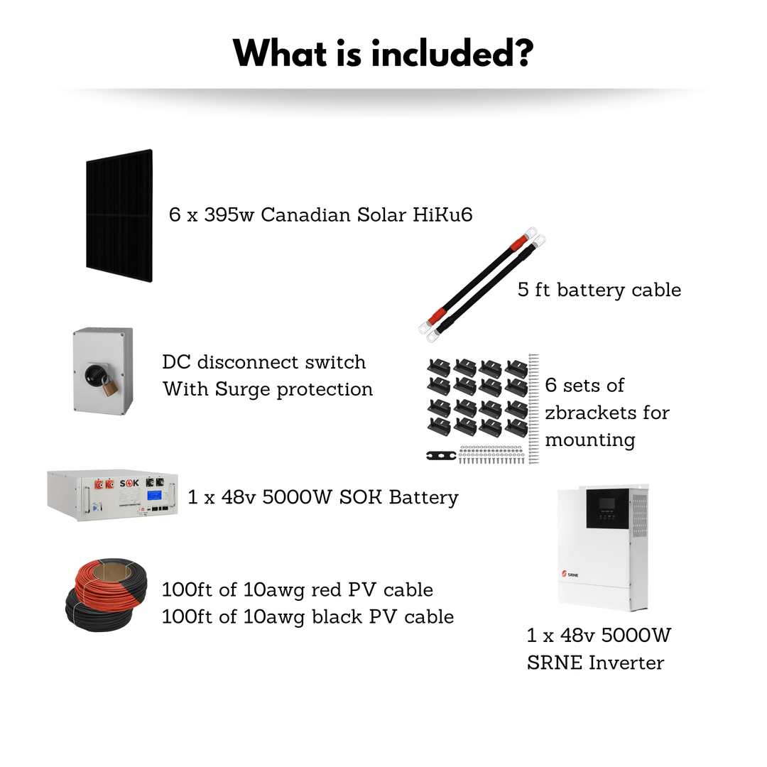 SRNE All In One Solar Kit  48v 5000W -  2kw Of Solar | Optional AC Input | W/ Generator | For On-grid & Off-grid Systems | Solar Cabin Kit, Bunkie Kit