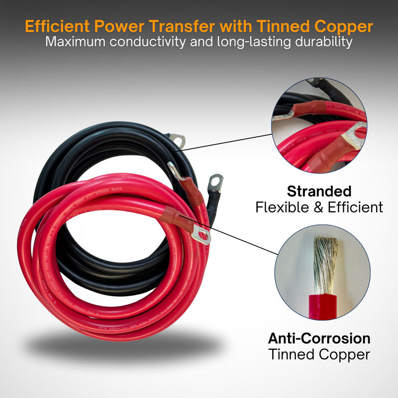 4/0 AWG Solar Battery Extension Cable - Inverter And Battery Cable 4/0 AWG | Tinned Copper | 450ah | Red And Black 10FT Each