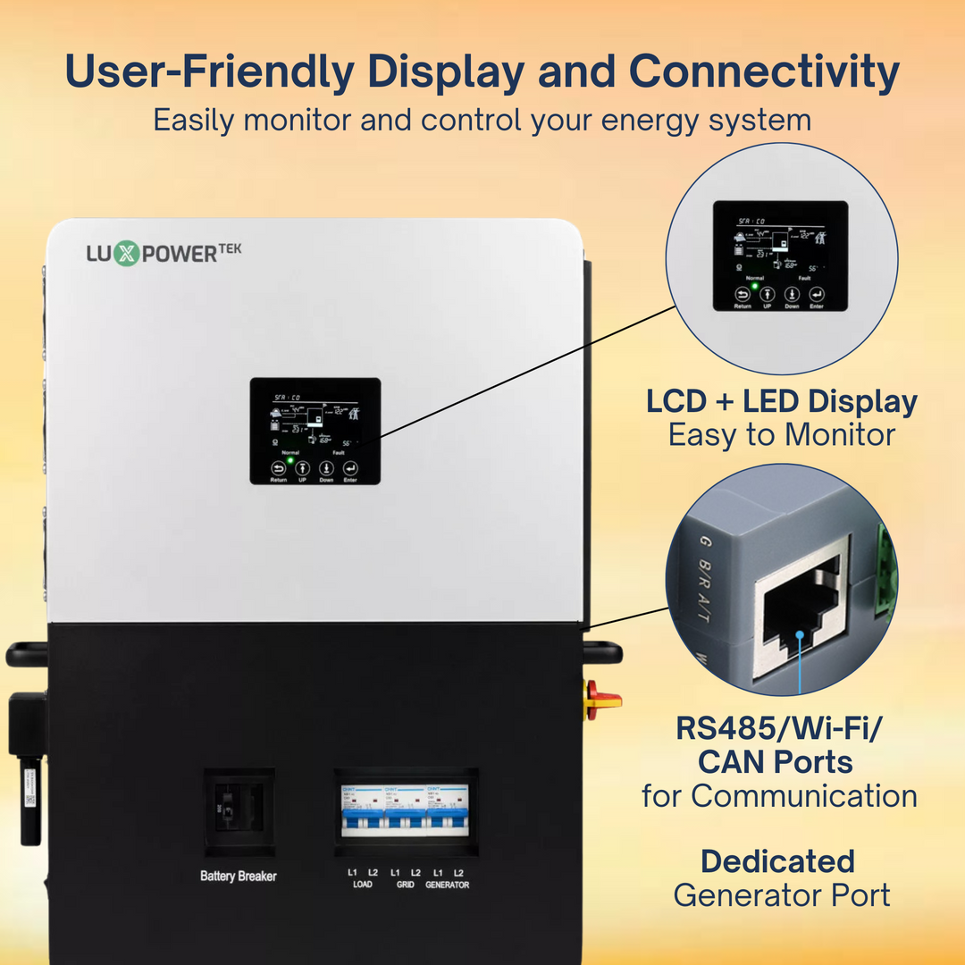 Luxpower SNA-NB-US 6K Hybrid Off Grid Inverter - No Breaker | 6000XP | 8000W PV Input | 6000W Output | 48V 120/240V Split Phase | W/ Generator Port, Touch Screen LCD, Remote Control Features | UL & CSA Approved