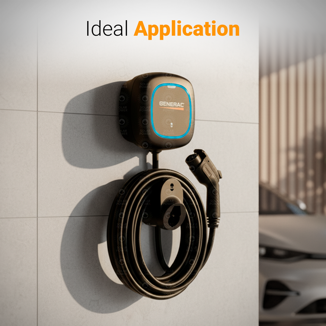 Generac Level 2 Plus EV Charger 40A (9.6kW) | Smart Home EV Charging Station | 240V NEMA 14-50 / Hardwired | Wi-Fi & Bluetooth App Control | Power Boost & Load Management | SAE J1772 | 25ft Cable | Indoor/Outdoor NEMA 4 | Matte Black