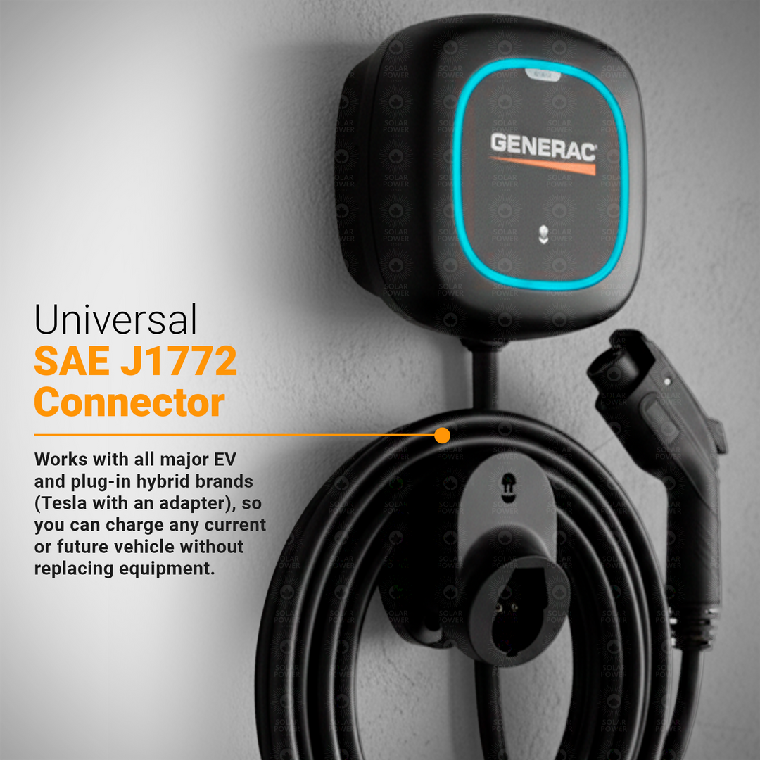 Generac Level 2 Plus EV Charger 40A (9.6kW) | Smart Home EV Charging Station | 240V NEMA 14-50 / Hardwired | Wi-Fi & Bluetooth App Control | Power Boost & Load Management | SAE J1772 | 25ft Cable | Indoor/Outdoor NEMA 4 | Matte Black