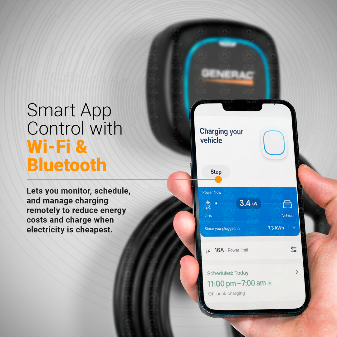 Generac Level 2 Plus EV Charger 40A (9.6kW) | Smart Home EV Charging Station | 240V NEMA 14-50 / Hardwired | Wi-Fi & Bluetooth App Control | Power Boost & Load Management | SAE J1772 | 25ft Cable | Indoor/Outdoor NEMA 4 | Matte Black