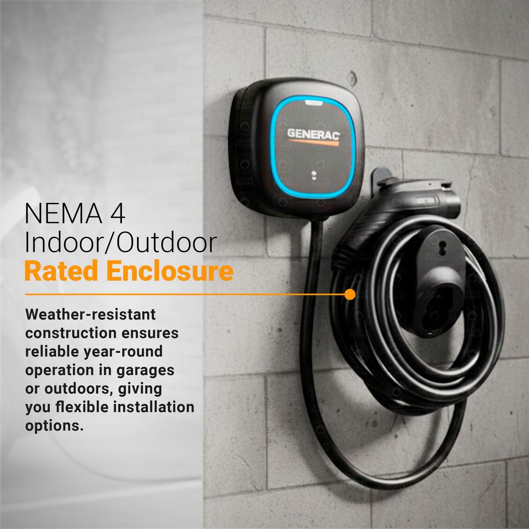 Generac Level 2 Plus EV Charger 40A (9.6kW) | Smart Home EV Charging Station | 240V NEMA 14-50 / Hardwired | Wi-Fi & Bluetooth App Control | Power Boost & Load Management | SAE J1772 | 25ft Cable | Indoor/Outdoor NEMA 4 | Matte Black