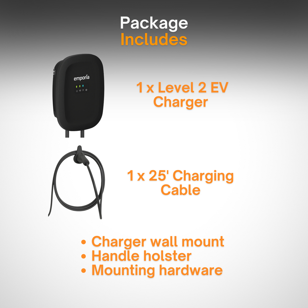 Emporia Level 2 EV Charger | Dual CCS & NACS Connectors | Hardwired or NEMA 14-50 | Black or White | Smart Load Management for Home EV Charging