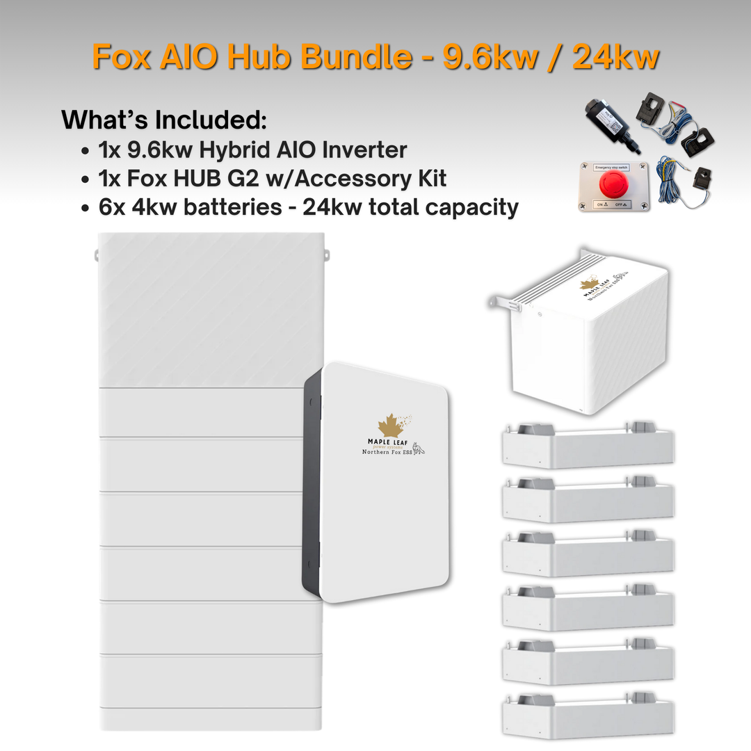 Maple Leaf Northern Fox AIO FLEX Hybrid Solar Inverter & Modular Battery Kits | 9.6kW or 11.4kW Inverter | 8kW to 28kW Expandable Energy Storage System | Optional Fox ESS Hub G2 Smart Energy Management