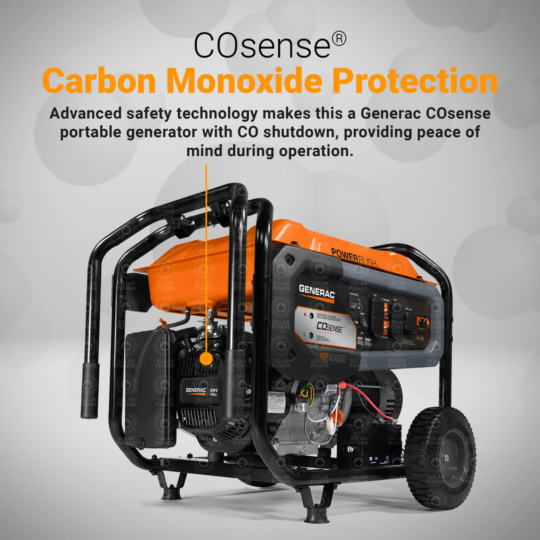 Generac GP8000E Portable Generator | 8000W High-Efficiency Backup Generator | Electric Start and COSense CO Protection | CSA Certified