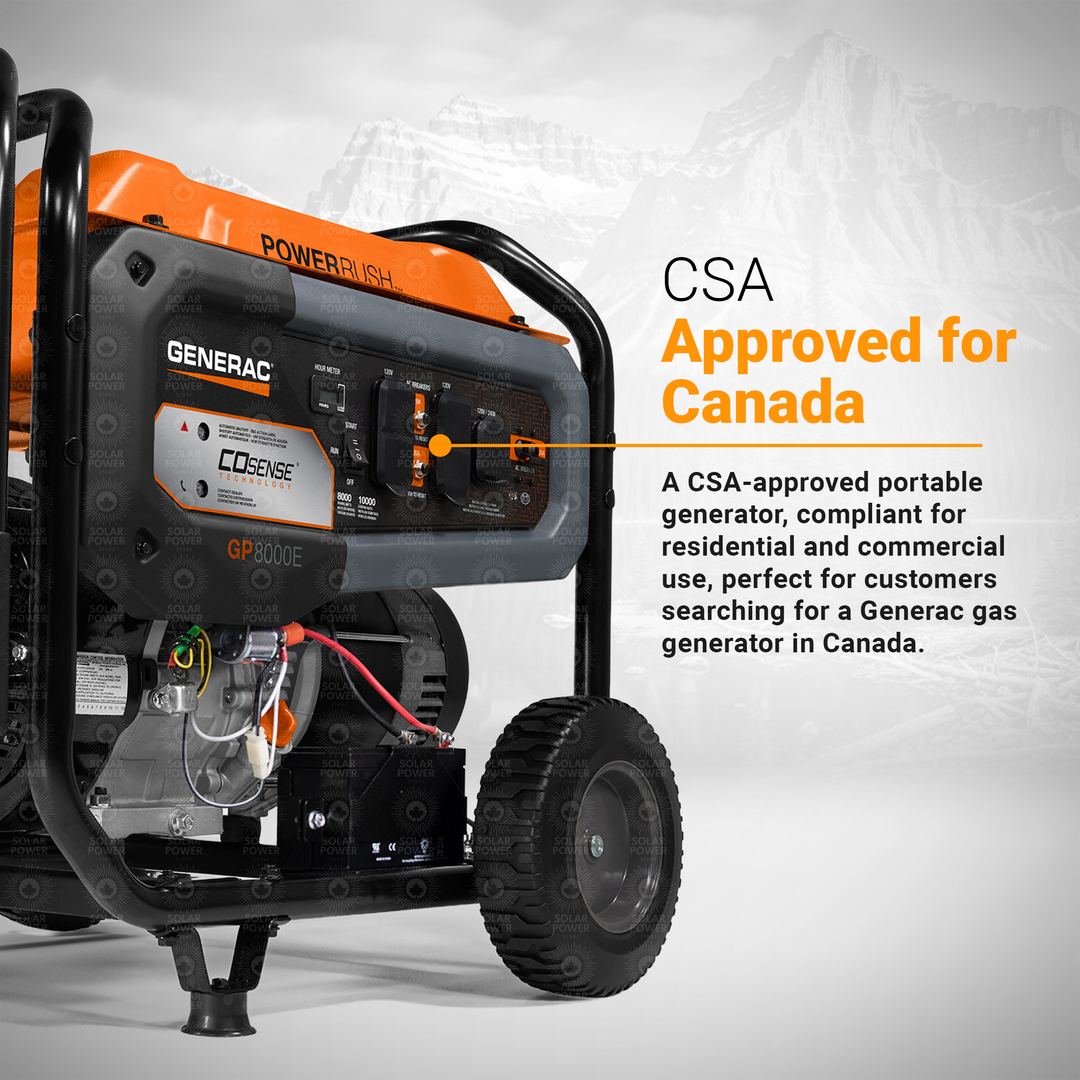Generac GP8000E Portable Generator | 8000W High-Efficiency Backup Generator | Electric Start and COSense CO Protection | CSA Certified