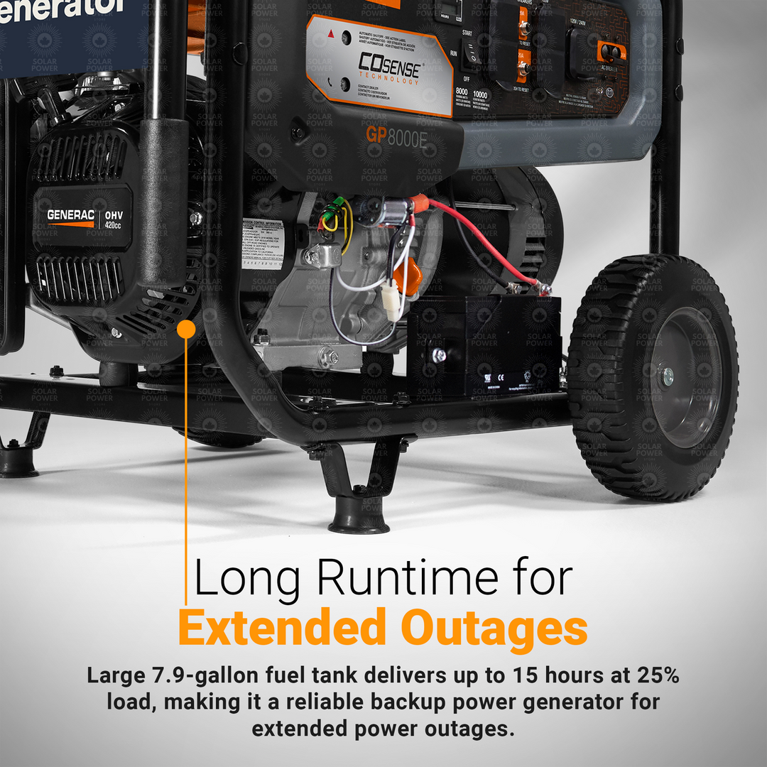 Generac GP8000E Portable Generator | 8000W High-Efficiency Backup Generator | Electric Start and COSense CO Protection | CSA Certified