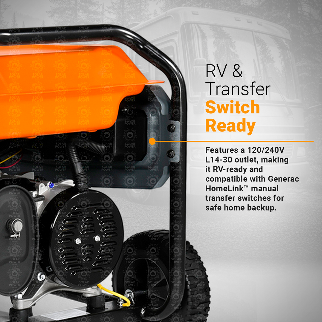 Generac GP8000E Portable Generator | 8000W High-Efficiency Backup Generator | Electric Start and COSense CO Protection | CSA Certified