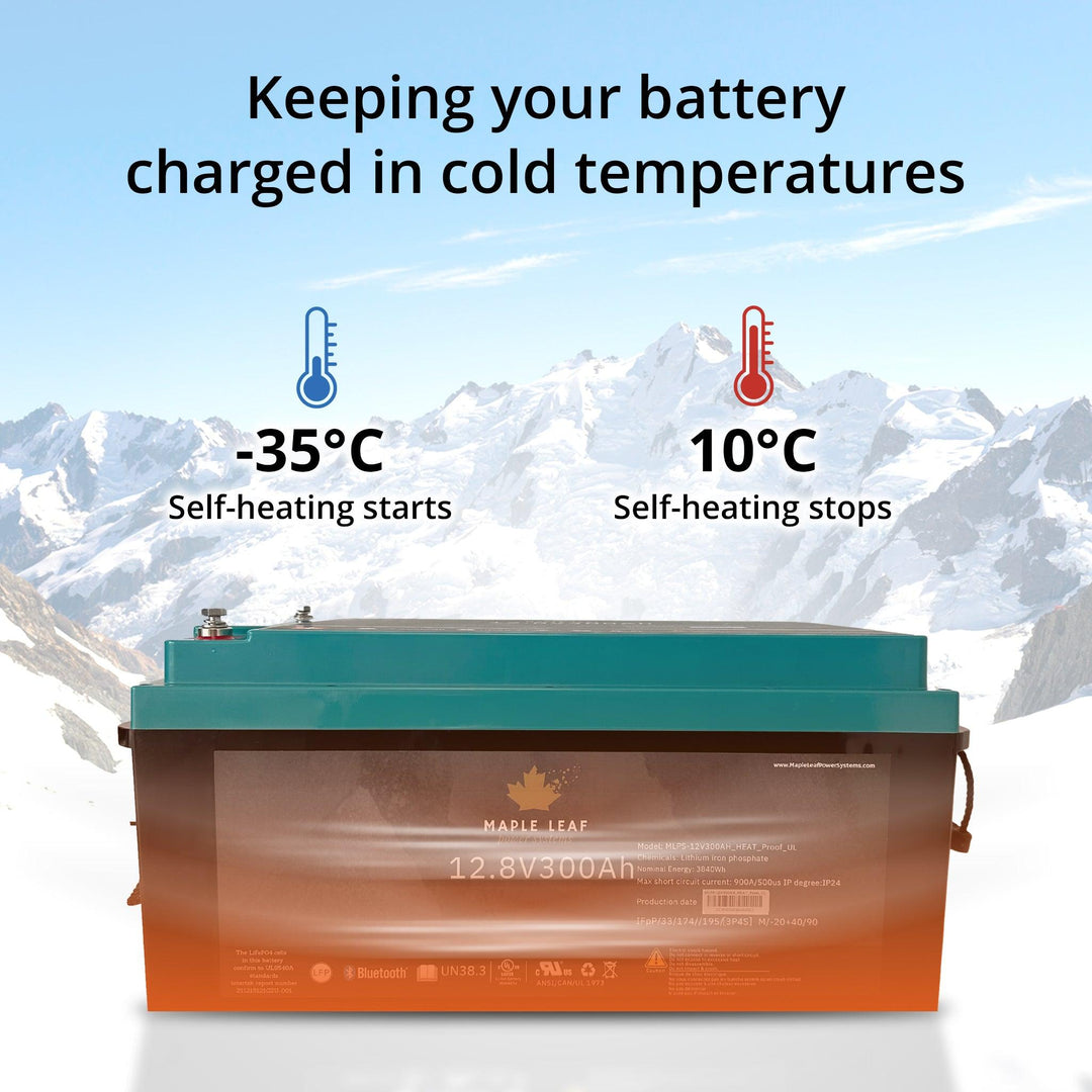 Maple Leaf 12V 300AH Lithium Iron Phosphate Battery - W/ Self-Heating Function | UL9540A - UL1973 Certified