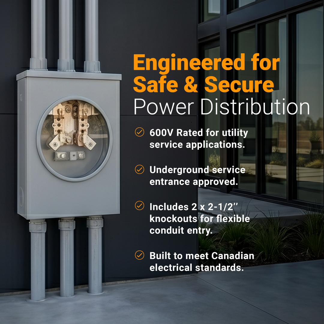 Hydel MSC400TW 200A Underground Meter Socket – 600V 4-Jaw NEMA 3R Weatherproof Electrical Meter Base for Residential, Commercial & Utility Service Installations in Canada