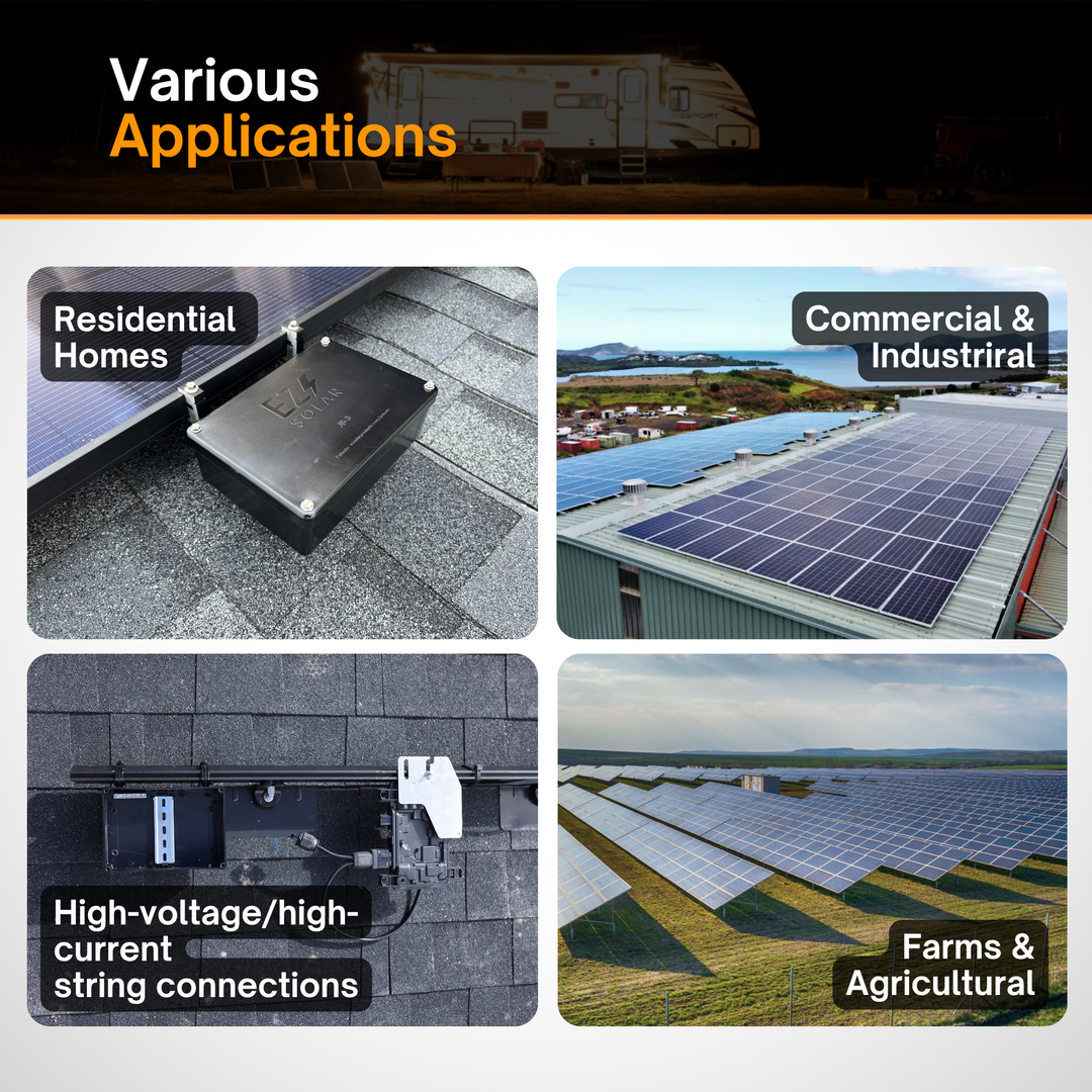 EZ Solar JB-3 Universal Rail/Panel Mount Solar Power Junction Box Kit | Water Resistant Rooftop Solar Junction Box for Rail-Mount Systems