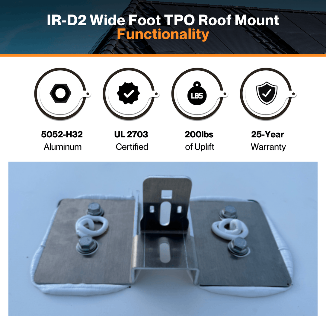 IntegraRack IR-D2 Wide Foot TPO Roof Mount - Fast Installation W/ Rail Compatibility | 200lbs  of Uplift | 5052-H32 Aluminum | UL 2703  Certified