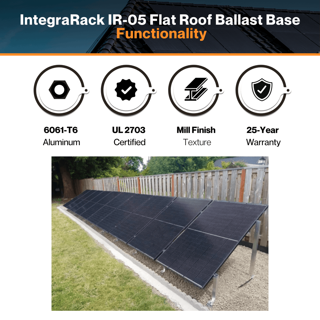 IntegraRack IR-30 BallastRack Solar Rack Frame - Fast Installation | 30° Fixed Angle| 6061-T6 Aluminum | UL 2703  Certified