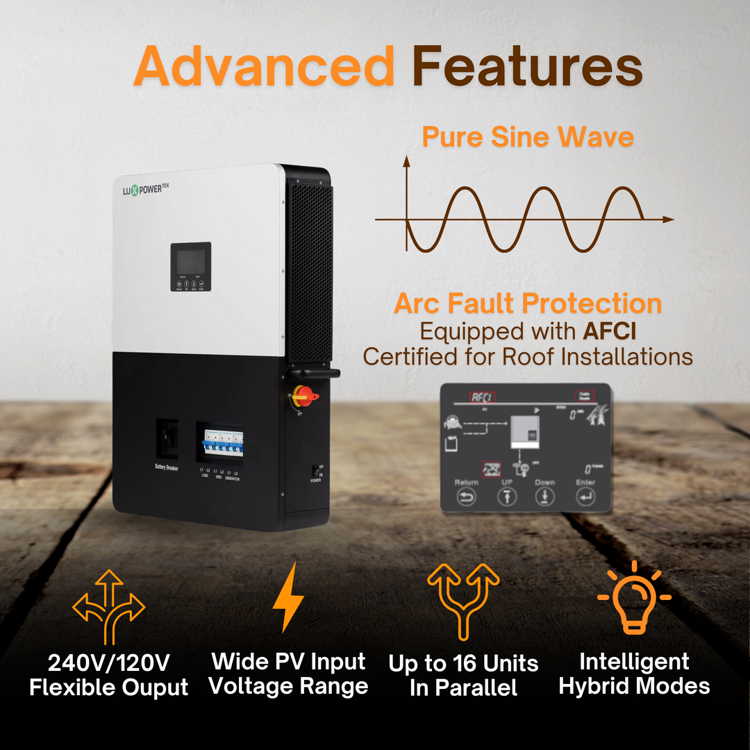 Luxpower SNA-NB-US 6K Hybrid Off Grid Inverter - No Breaker | 6000XP | 8000W PV Input | 6000W Output | 48V 120/240V Split Phase | W/ Generator Port, Touch Screen LCD, Remote Control Features | UL & CSA Approved