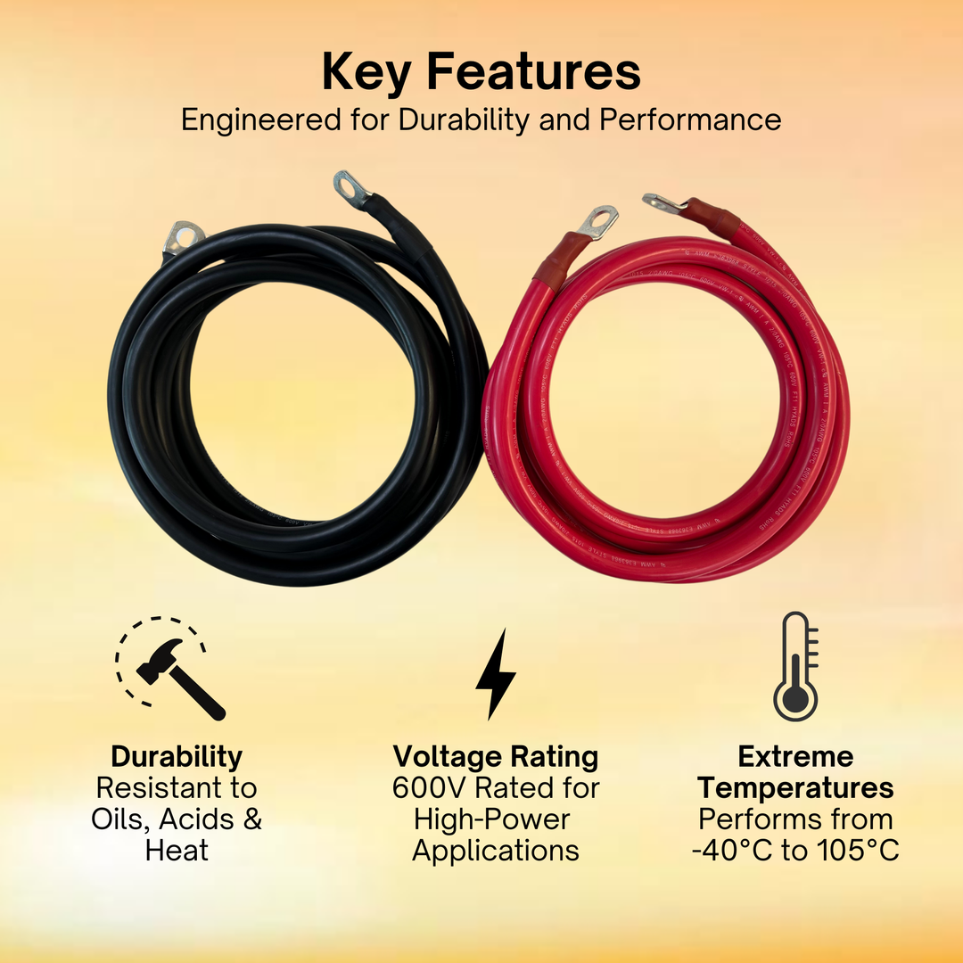 4/0 AWG Solar Battery Extension Cable - Inverter And Battery Cable 4/0awg | Tinned Copper | 450ah | Red And Black 10FT Each