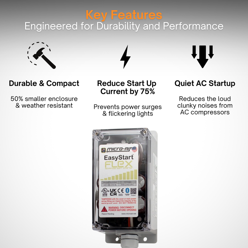 EasyStart™ Flex Home AC Soft Starter – Micro-Air Soft Start Kit for Air Conditioners & Heat Pumps | One-Size-Fits-All Up to 6 Tons | Generator, Inverter & Solar Power Compatible | Quiet Startup & Energy Efficient HVAC Solution