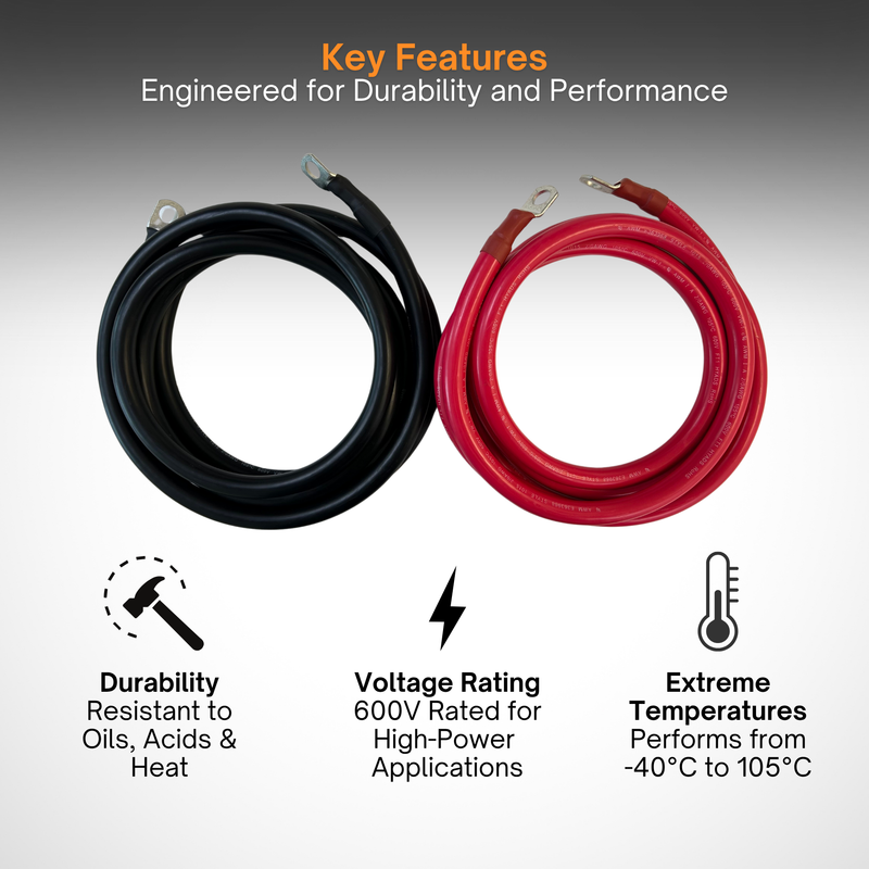 2/0 AWG Solar Battery Extension Cable - Inverter And Battery Cable 2/0awg | Tinned Copper | 200ah| Red And Black 10FT Each