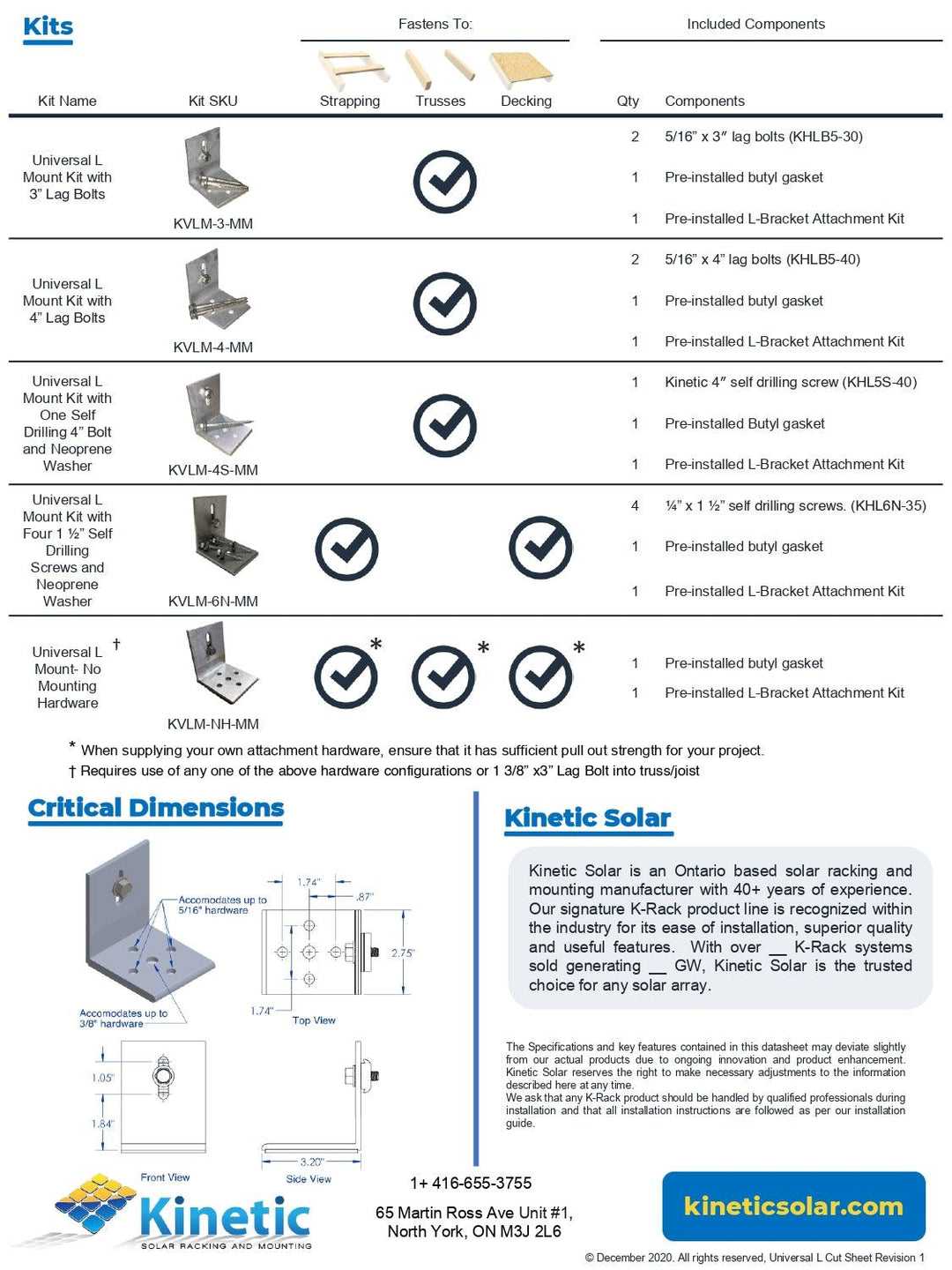 Kinetic Solar KVLM-NH-MM Universal L Mount, No Mounting Hardware