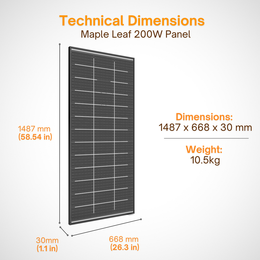 Maple Leaf 200W Bifacial Monocrystalline Solar Panel – High Efficiency, IP67, Tempered Glass | Premium Canadian-Engineered Monocrystalline Solar Panel With Bifacial Power Boost – Ideal for Residential, Commercial, and Off-Grid Applications