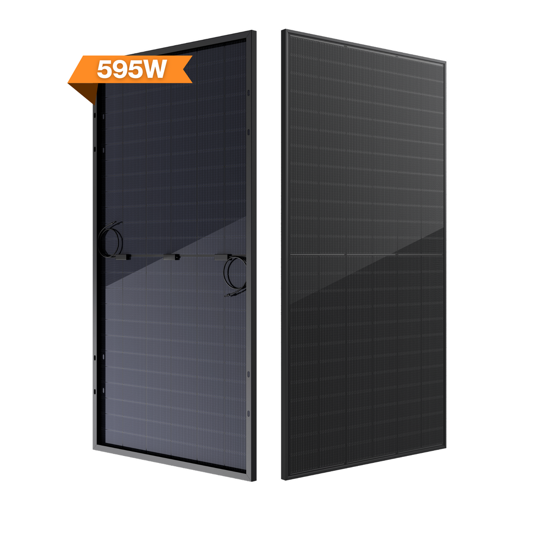 Maple Leaf All Black Bifacial Solar Panel 595W - W/ N-type TOPCon Mono Cells | IP68 Junction Box & IP67 MC4 Cable