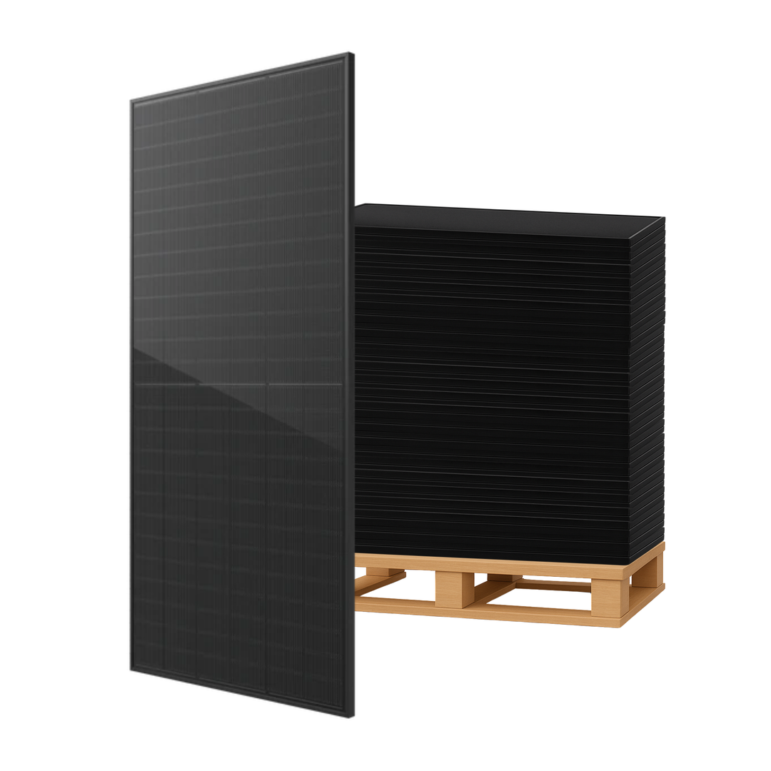 Maple Leaf All Black Bifacial Solar Panel 595W (PALLET OF 36) - W/ N-type TOPCon Mono Cells | IP68 Junction Box & IP67 MC4 Cable