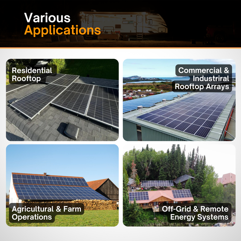 Maple Leaf Roof Mount Kits for Solar Panels | 7’8” Black Rails, Mid Clamps, Rail Connectors, T-Foots & Grounding Kit | Lightweight Aluminum 6005-T5 | Certified Solar Racking Hardware