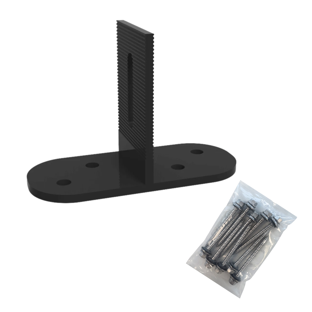 Maple Leaf Black T-Foot With Butyl Seal and Mounting Screws | Solar Power Roof Mounting Hardware