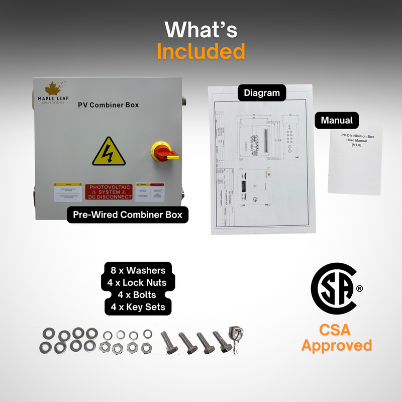 Maple Leaf Solar Combiner Box - 600 VDC Disconnect Box 2-In 2-Out | W/ Surge Protection | IP65 Waterproof & Lightning Arrester
