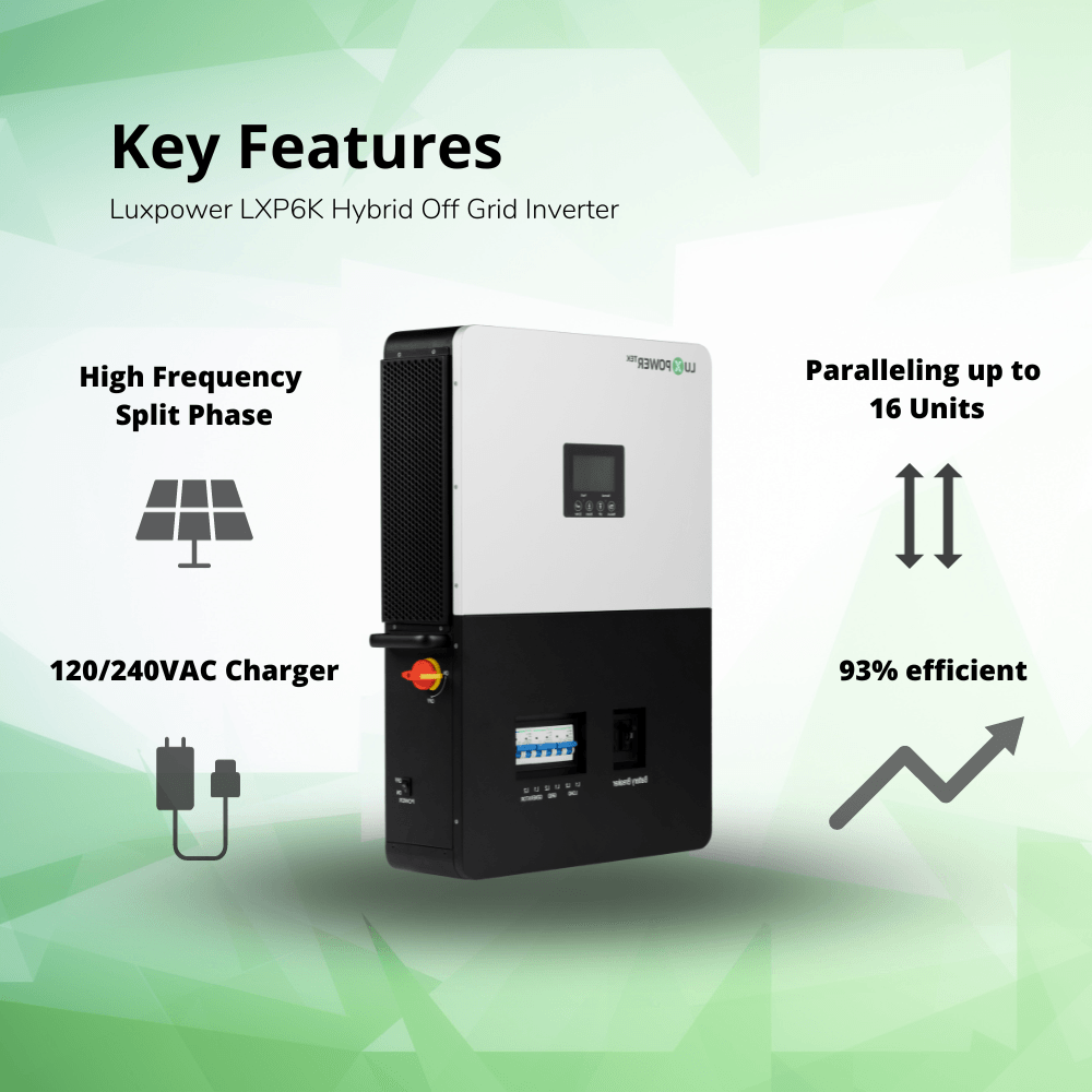 Luxpower LXP6K (SNA-US 6000) - Hybrid Off Grid Inverter | 8000W PV Input | 6000W Output | SNA 6k Split Phase | UL & CSA Approved | 6000XP