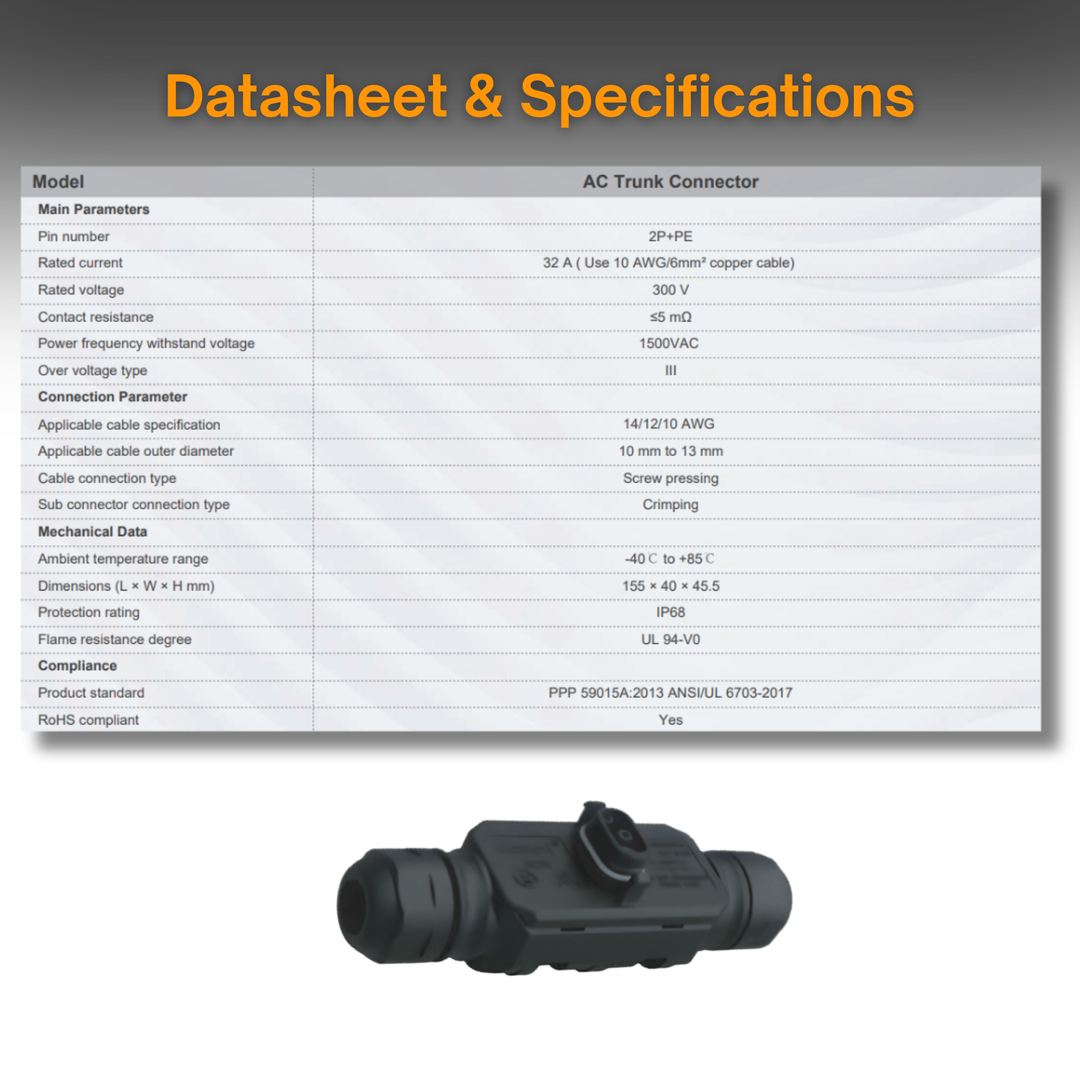 NEP Trunk Connector | Plug-and-Play AC Trunk Cable Connector | For NEP Microinverter Systems | Outdoor-Rated Solar PV Wiring Accessory | Fast Installation | Modular Array Compatible
