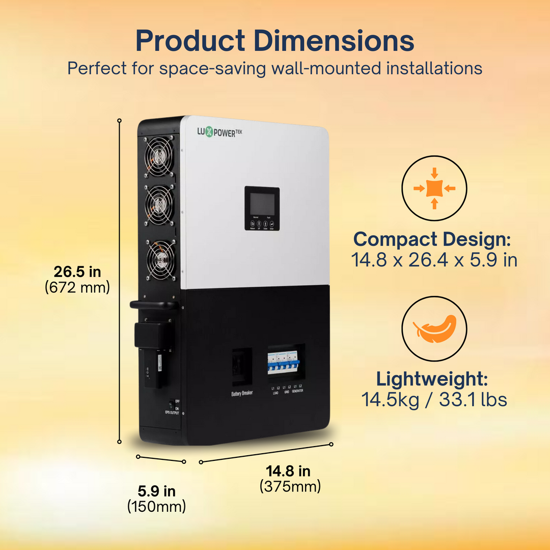 Luxpower SNA-NB-US 6K Hybrid Off Grid Inverter - No Breaker | 6000XP | 8000W PV Input | 6000W Output | 48V 120/240V Split Phase | W/ Generator Port, Touch Screen LCD, Remote Control Features | UL & CSA Approved