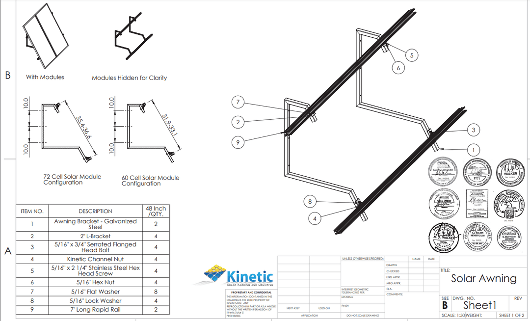 Kinetic Solar KWN60P-G Solar Panel Awning