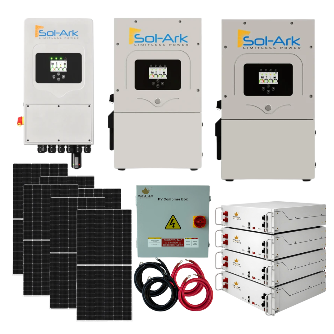 Sol-Ark Hybrid Complete Solar Power and Energy Storage Kits | Bifacial Tier-1 550w+ Solar Panels | Maple Leaf Beaver LIFEPO4 Batteries | Full Kits for Hybrid Solar Power Installs